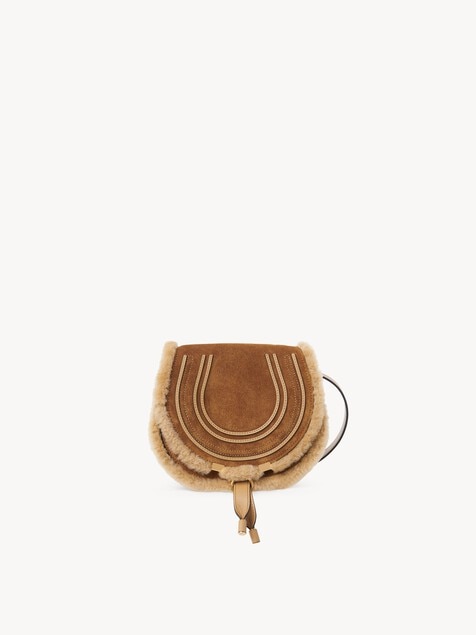 Small Marcie saddle bag in suede leather & shearling