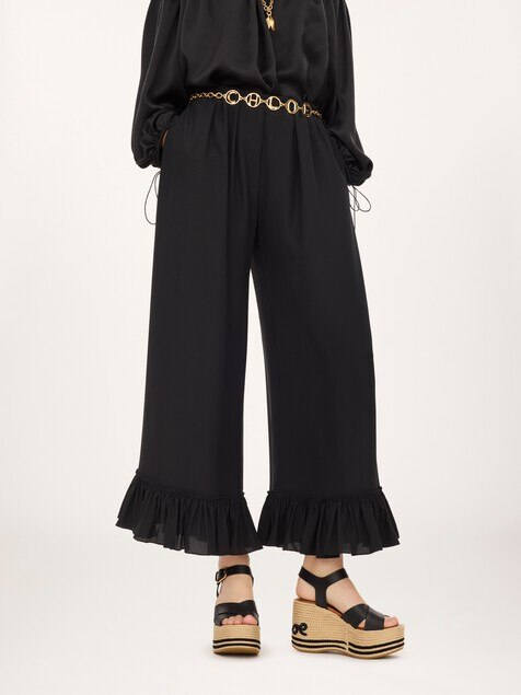 Pantalon court fluide en cr&ecirc;pe de chine