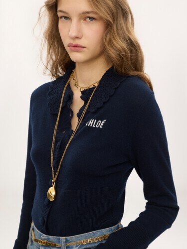Cardigan ajust&eacute; en maille de laine &agrave; logo - 6