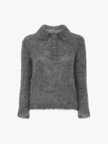 Pull polo en maille de laine alpaga m&eacute;lang&eacute;e  - 2