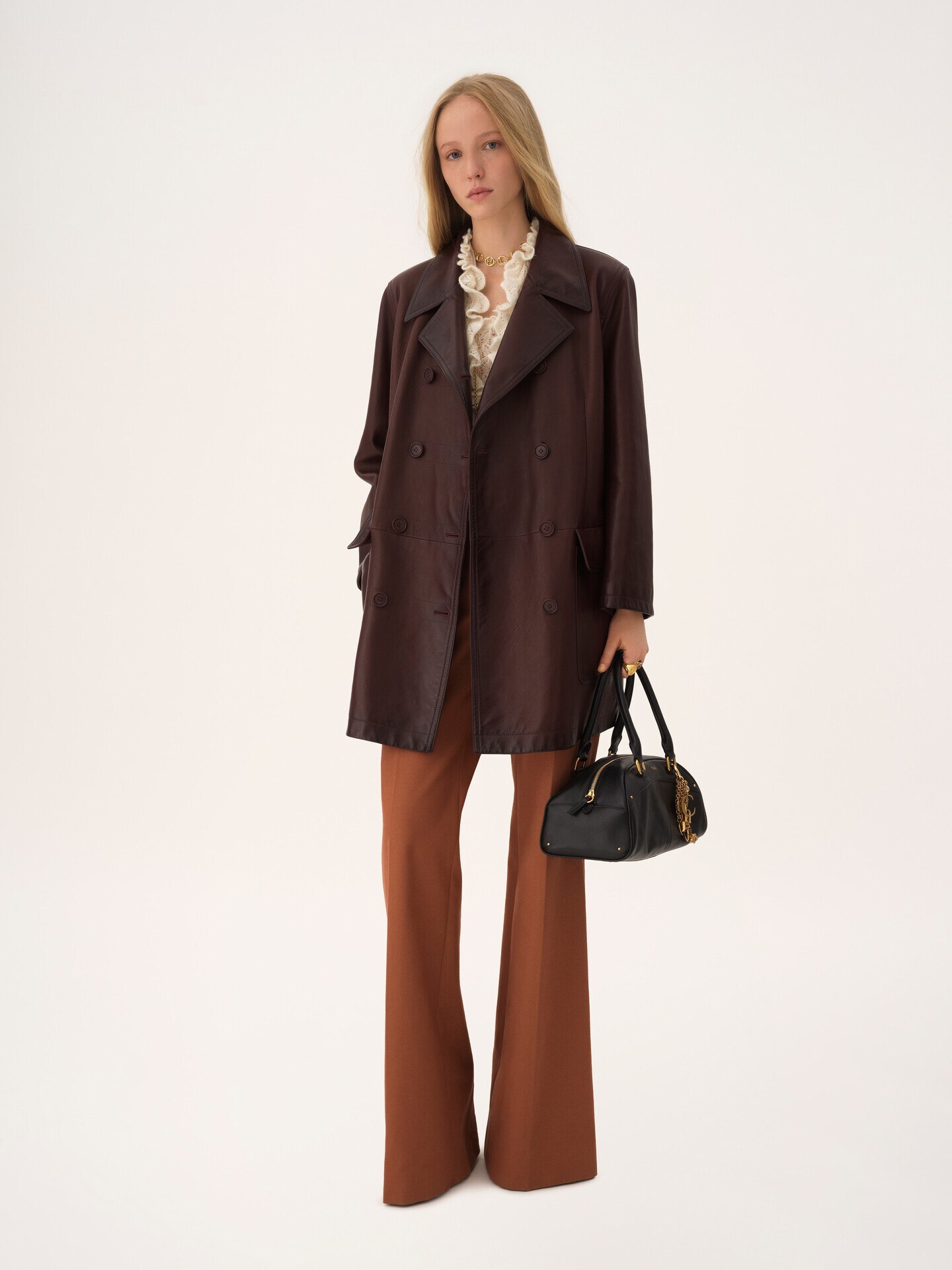 Pantalon &eacute;vas&eacute; taille haute en toile de coton - 3