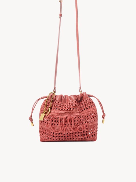Mini Summer Banana drawstring shoulder bag in raffia