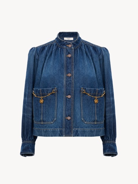 High-neck gathered jacket in denim