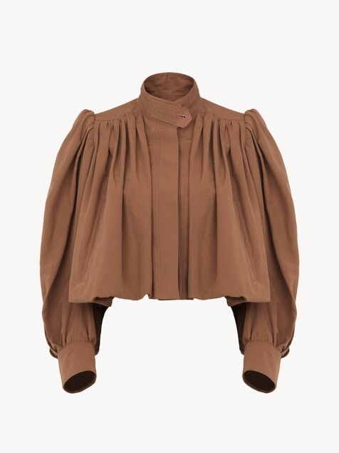 Veste boule fronc&eacute;e en lin et coton
