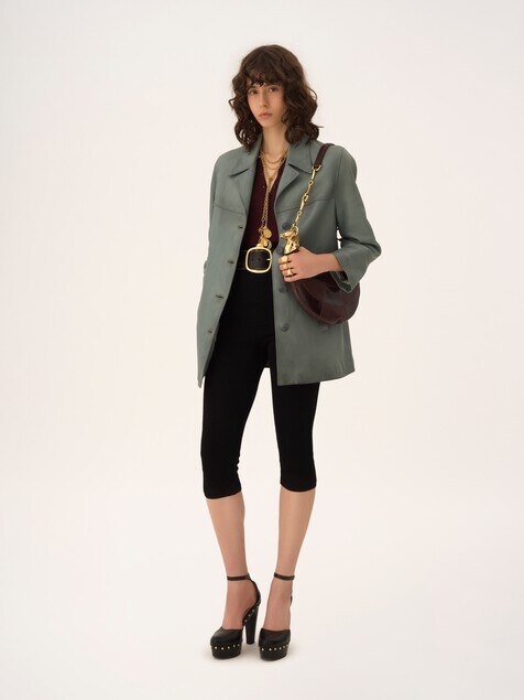 Single-breasted long jacket in leather