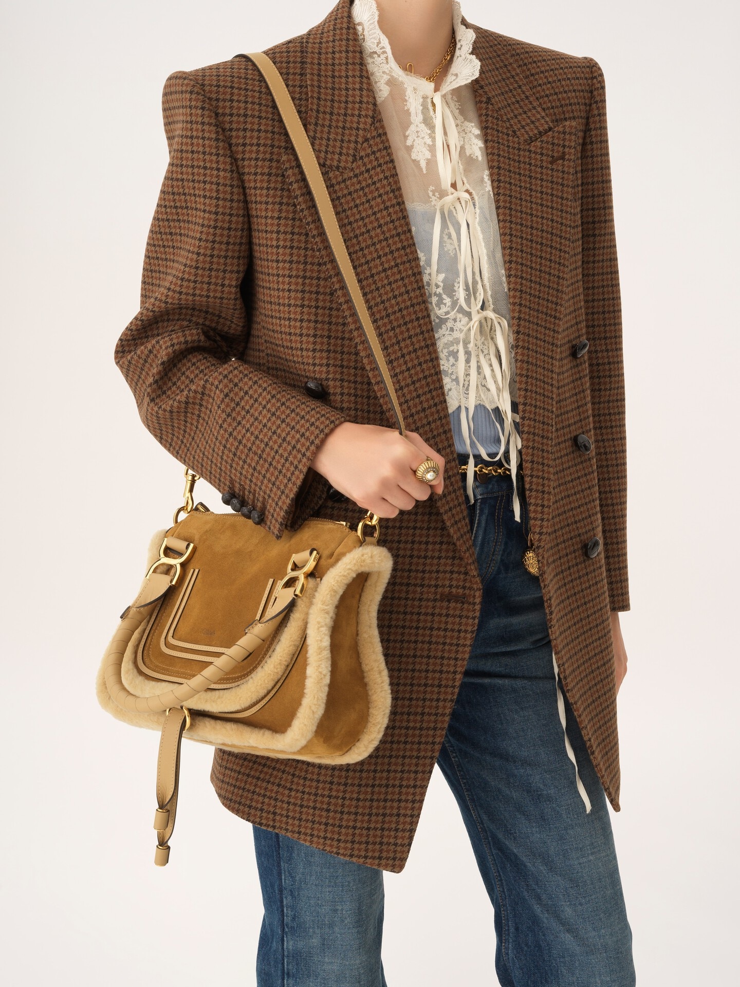 Bolso peque&ntilde;o Marcie de ante y cuero de borrego - 3