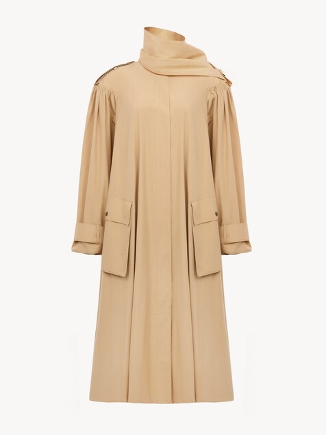 High-neck scarf trench coat in cotton poplin