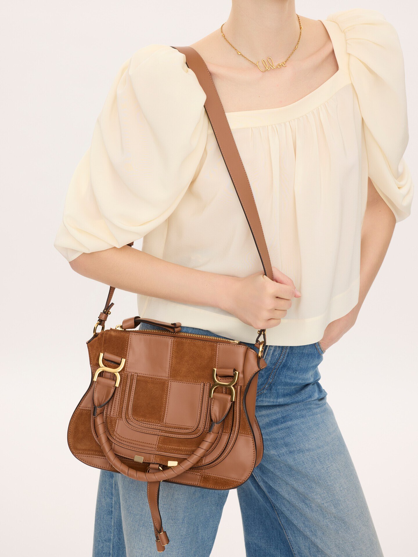 Petit sac Marcie en cuir grain&eacute; et velours - 3