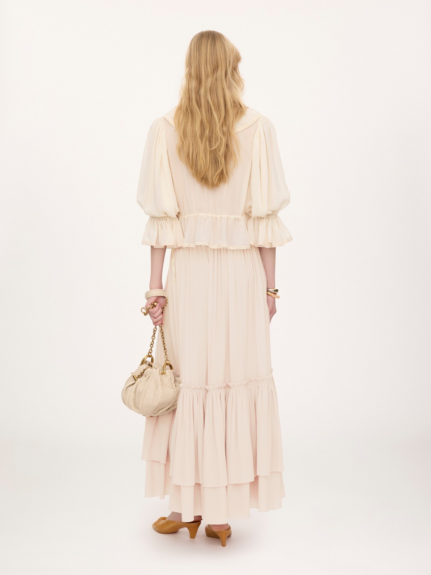 Long ruffled skirt in silk mousseline - 5