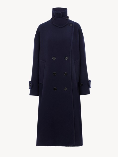 Double-breasted oversized long coat in wool
