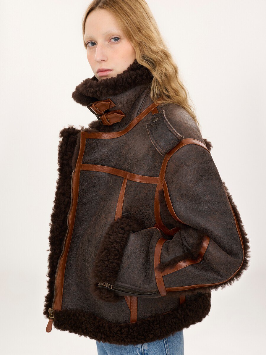 High-neck jacket in shearling - 7