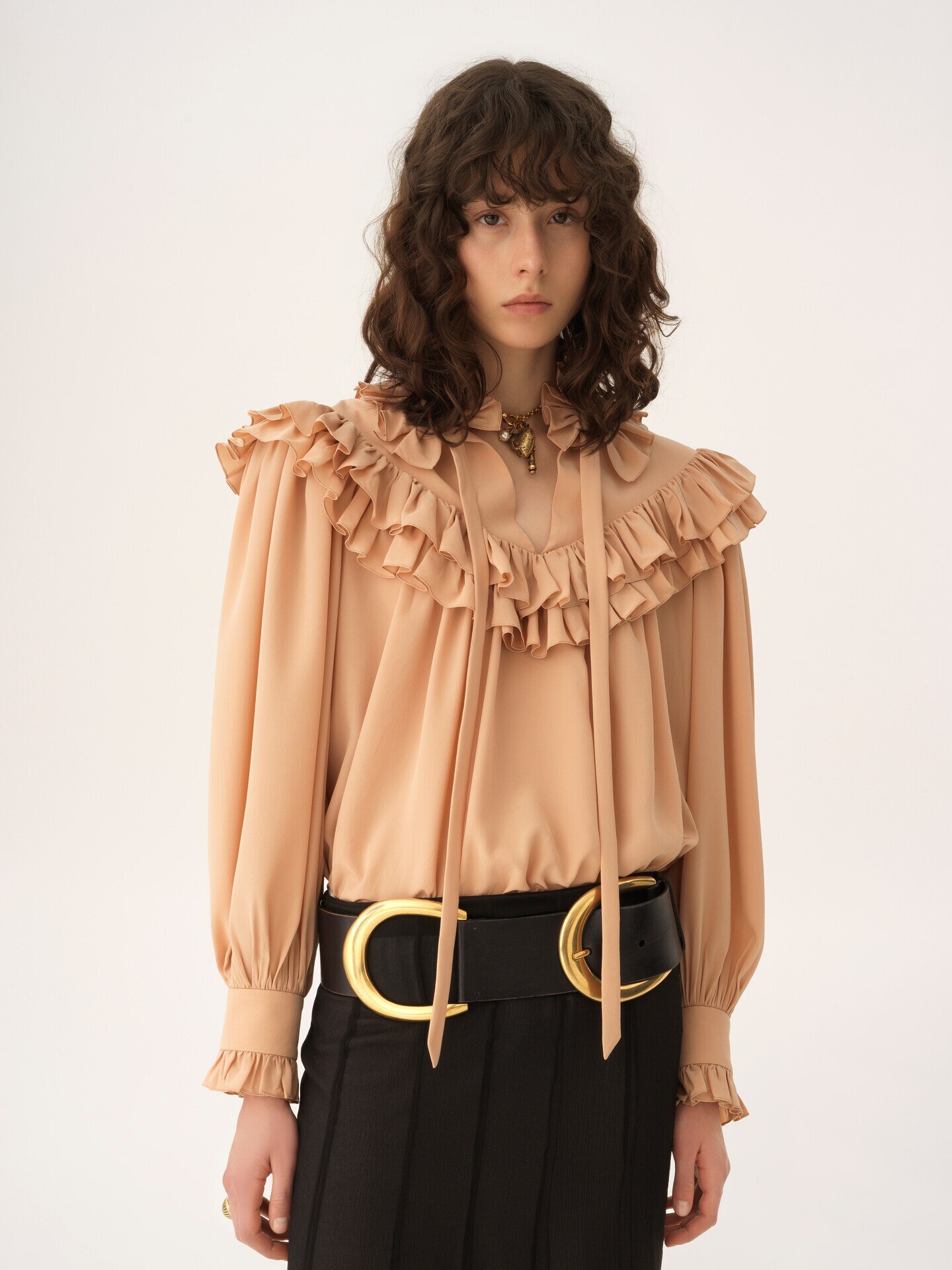 Oversized ruffle top in cr&ecirc;pe de chine - 5