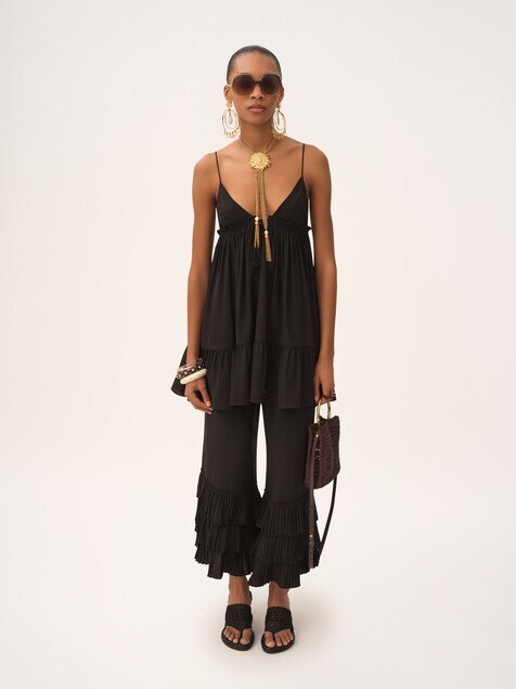 Pantalon large fluide en cr&ecirc;pe de chine