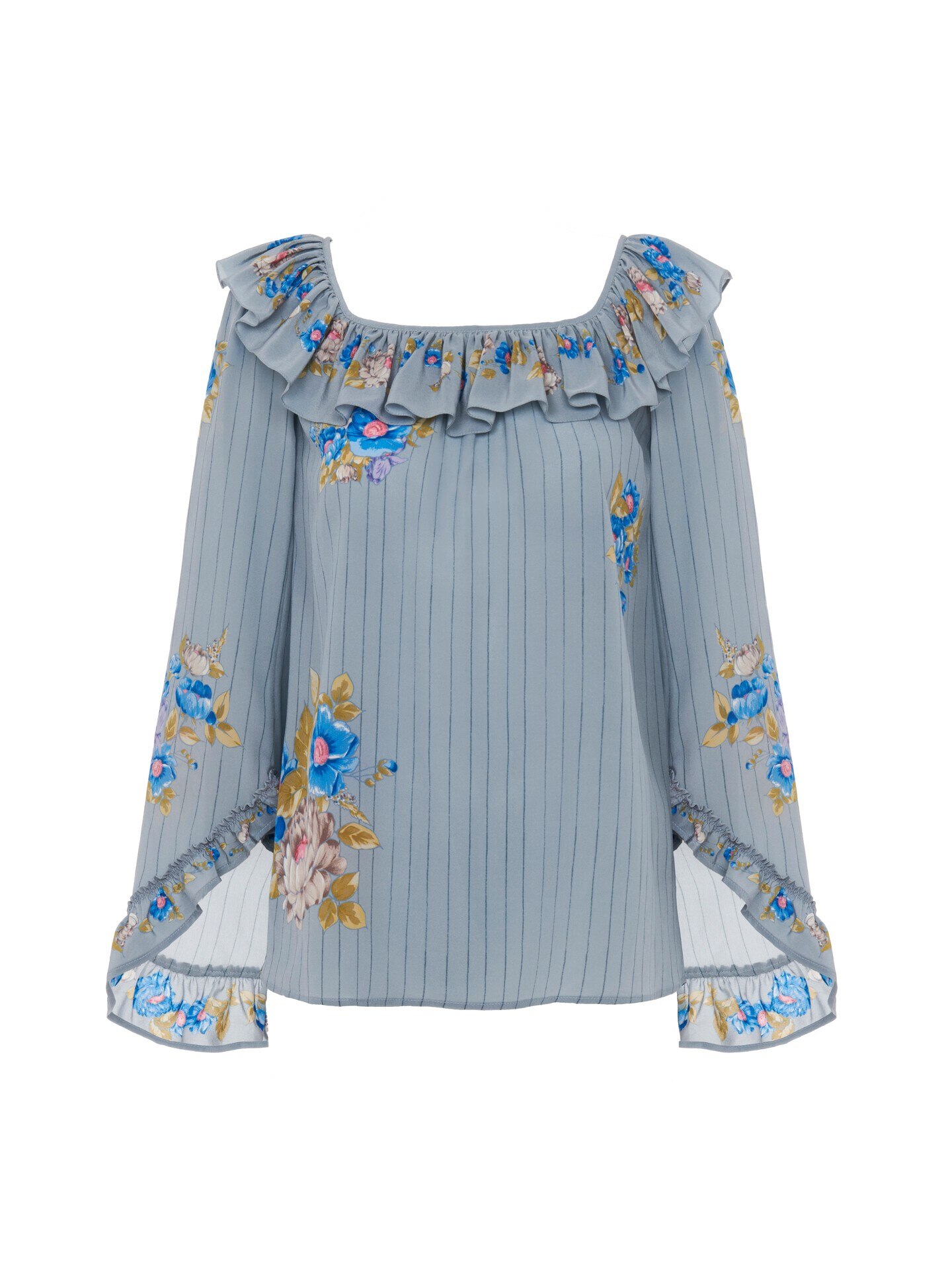 Square-neck ruffle top in crêpe de chine Multicolor - Chloé