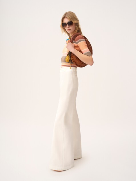 Pantalon taille haute &eacute;vas&eacute; en toile de coton