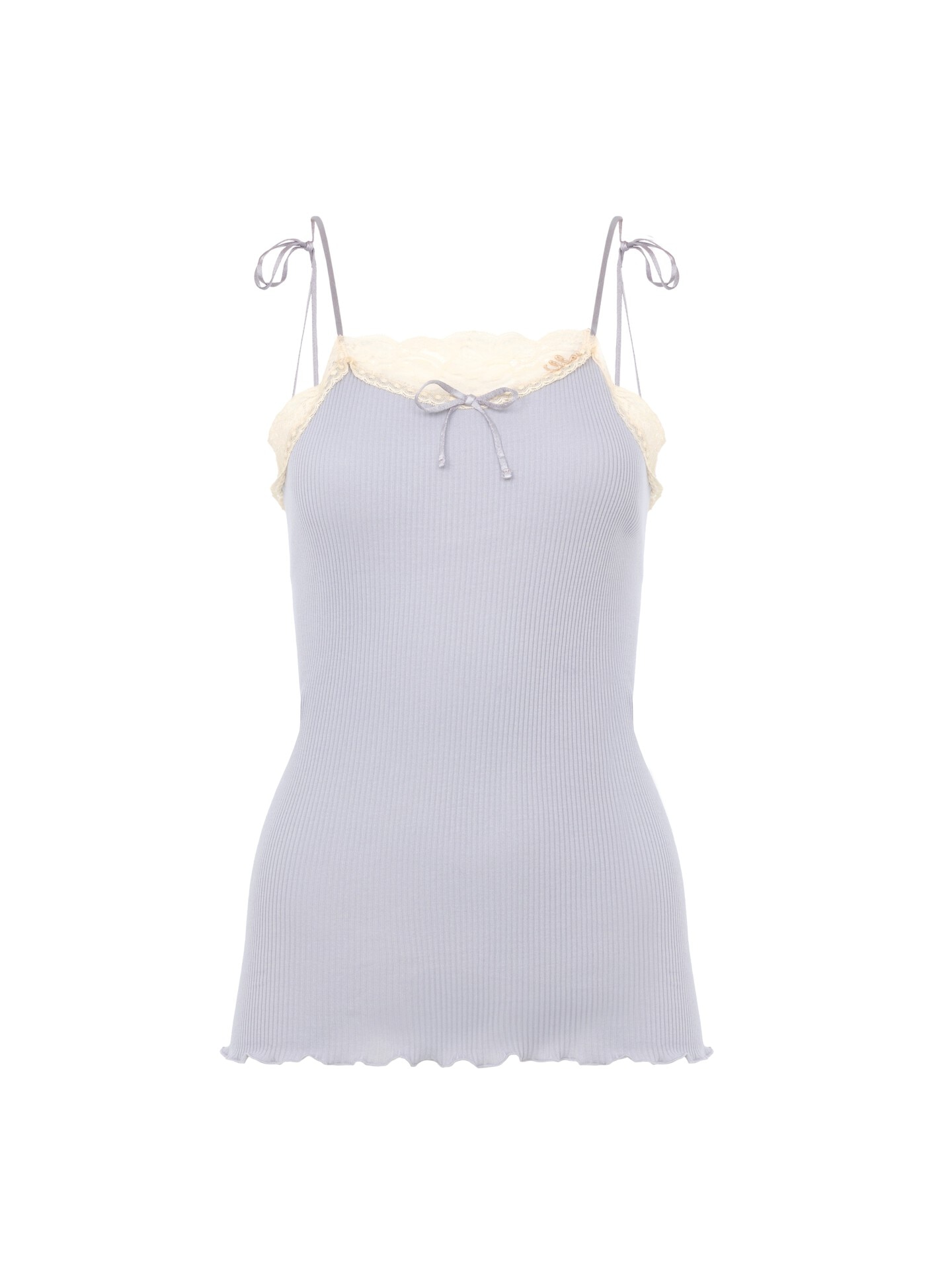 Thin-strap tank top in cotton jersey & lace Grey - Chloé