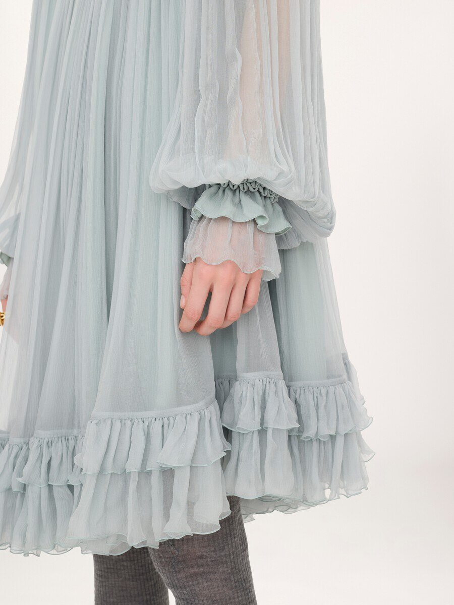 Gathered mini dress in silk mousseline - 7