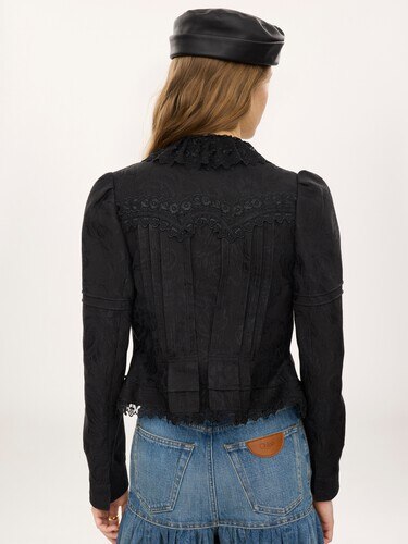 Veste ajust&eacute;e en soie jacquard m&eacute;lang&eacute;e et dentelle - 6
