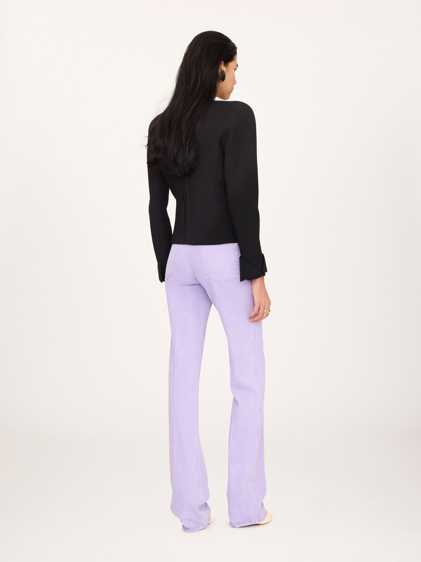 Collarless fitted jacket in wool cr&ecirc;pe - 5