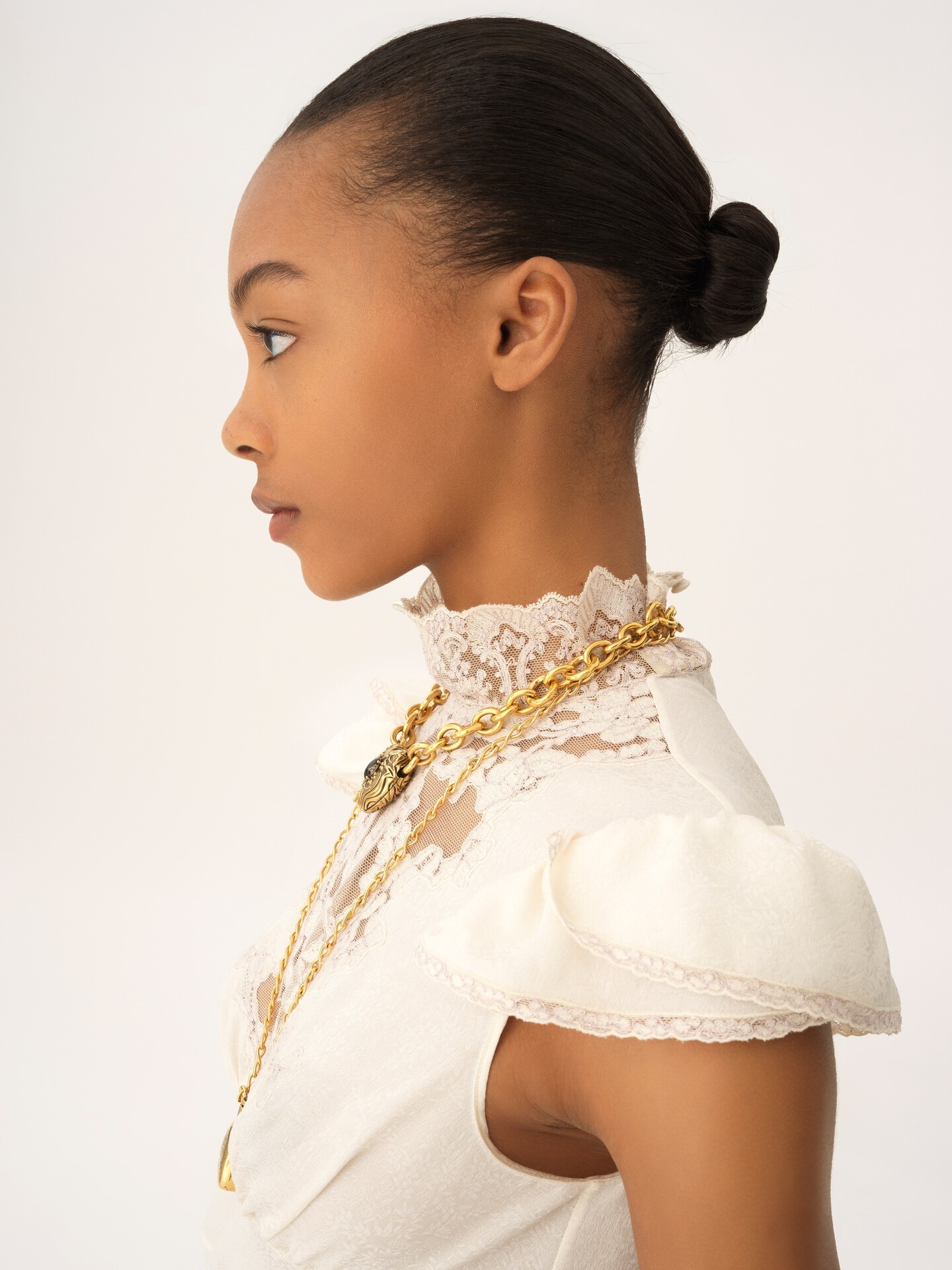 Mini robe col montant en soie jacquard et dentelle - 5