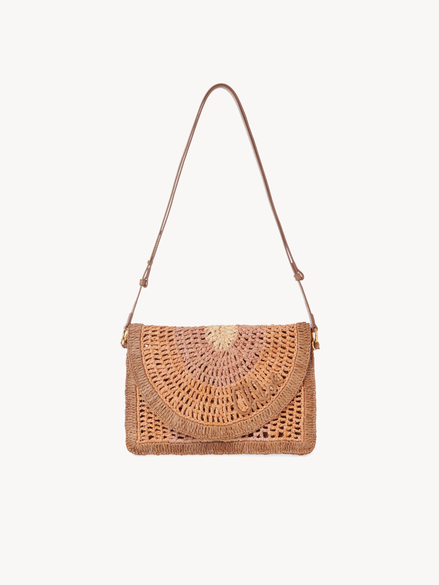 Summer Banana flat pouch with strap in raffia - 1