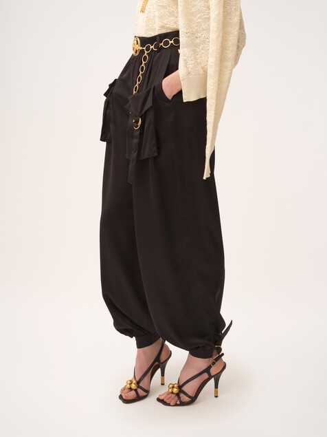 Fluid cargo pants in silk satin