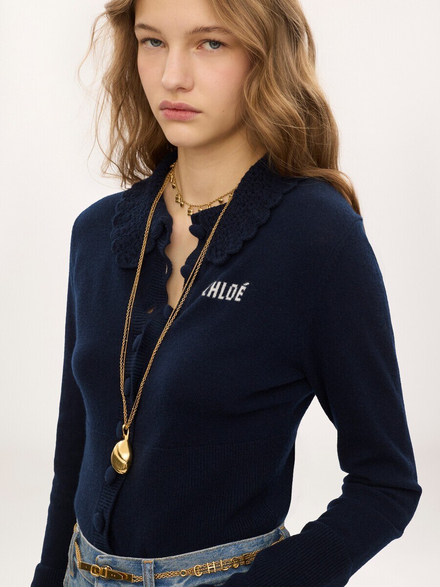Fitted logo cardigan in a wool knit - 6