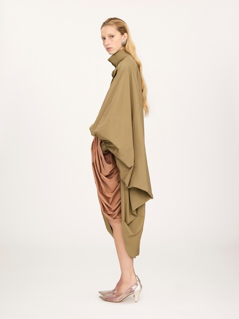 High-neck oversized cape coat in cotton poplin
