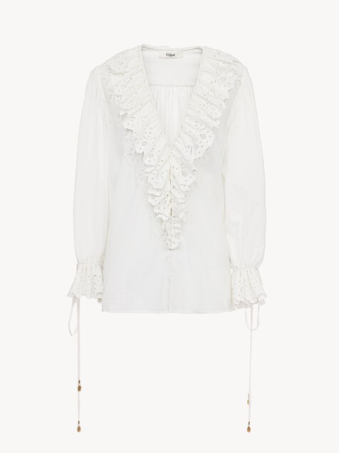 Puff-sleeve V-neck top in cotton voile