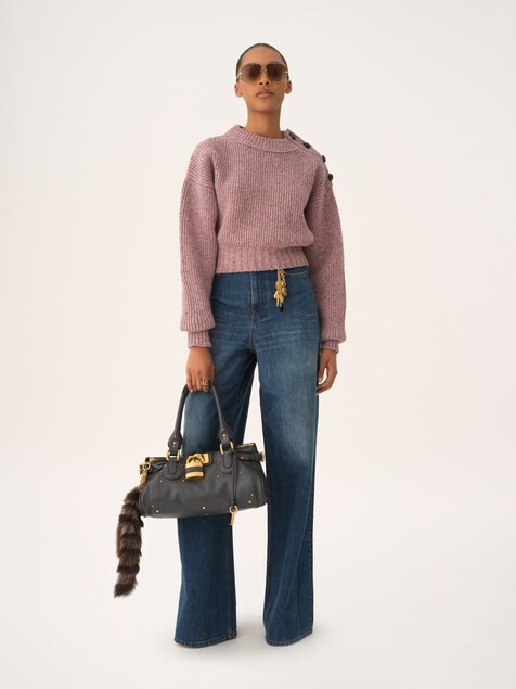 Cropped mock-neck jumper in a merino wool knit