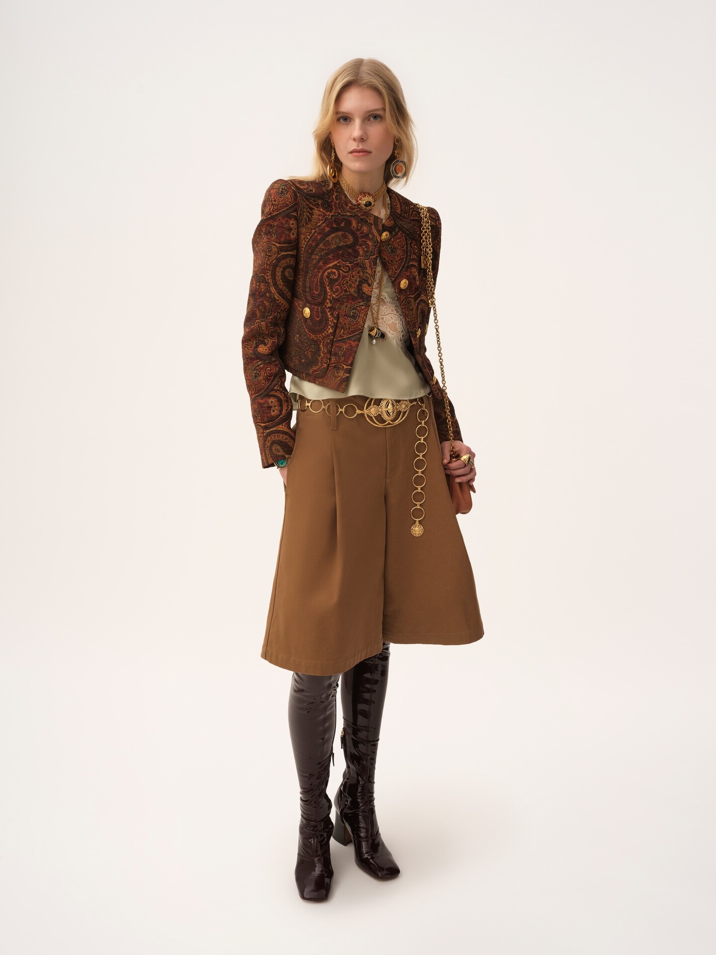 Boxy collarless jacket in tapestry jacquard - 3