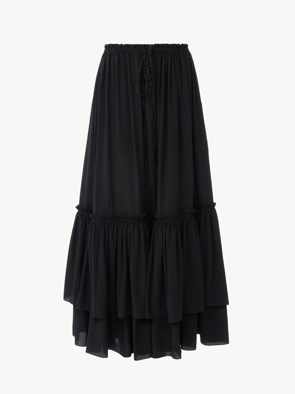 Ruffled long skirt in cr&ecirc;pe de chine - Packshot