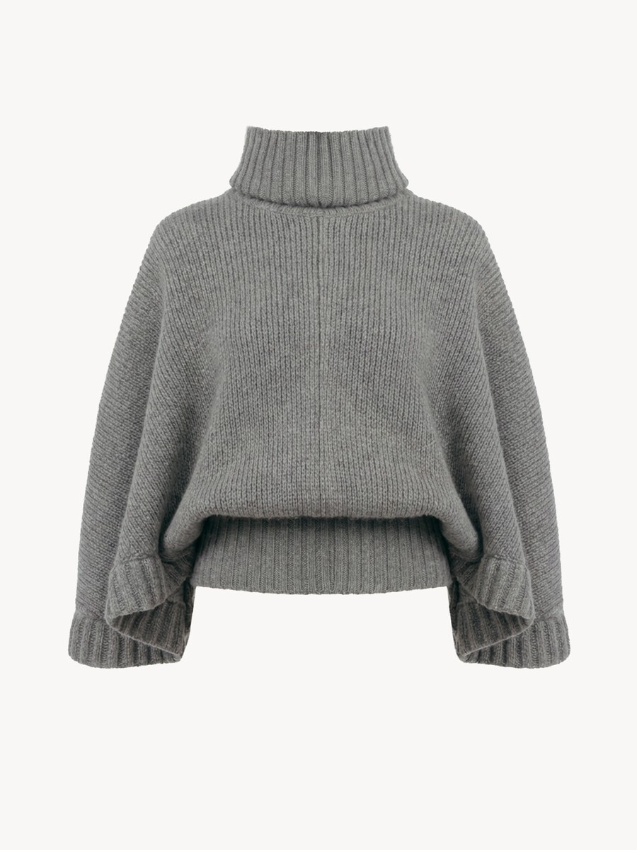 Short turtleneck cape in a wool & cashmere knit - 2