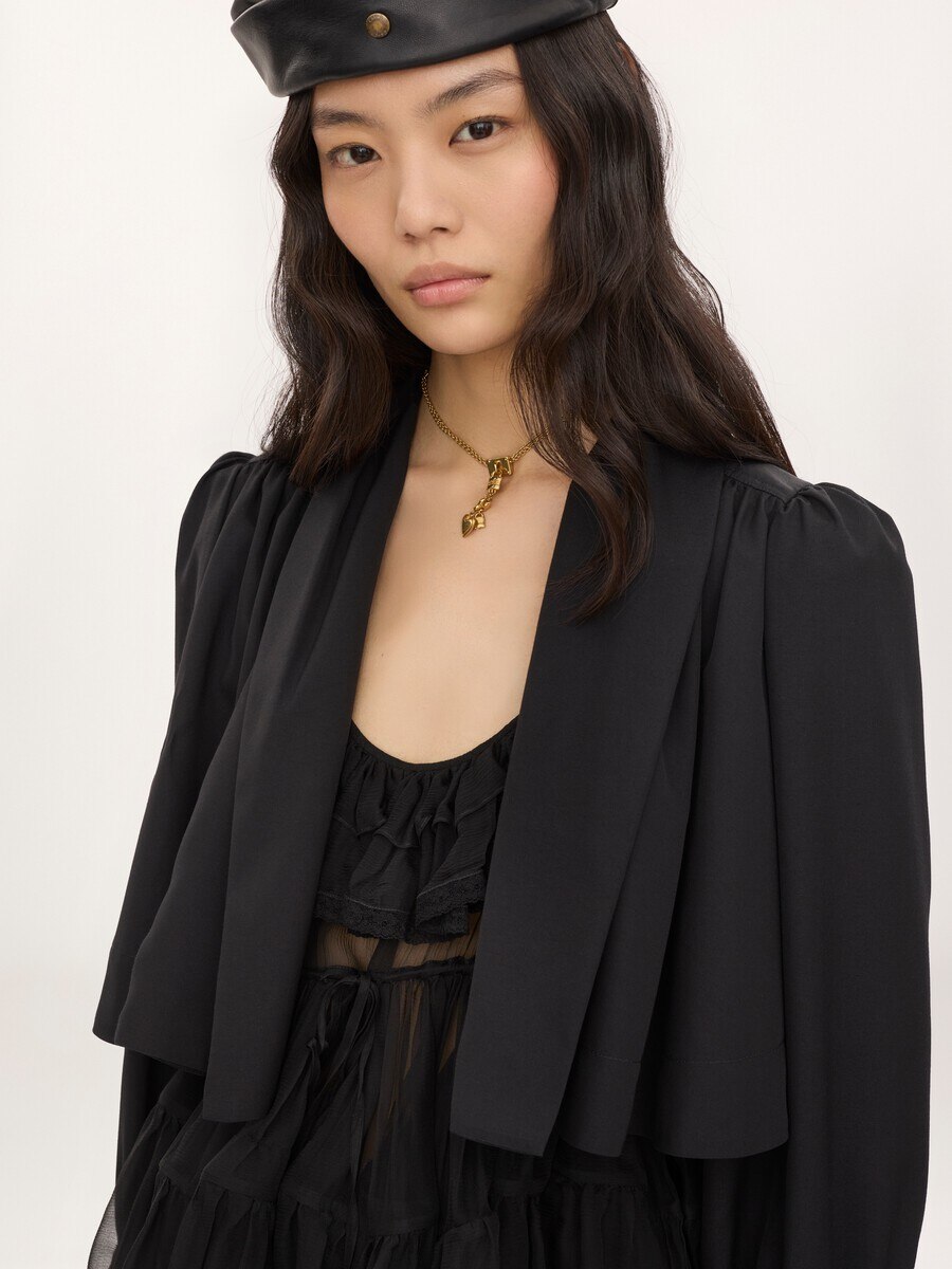 Gathered cropped jacket in washed viscose faille - 8