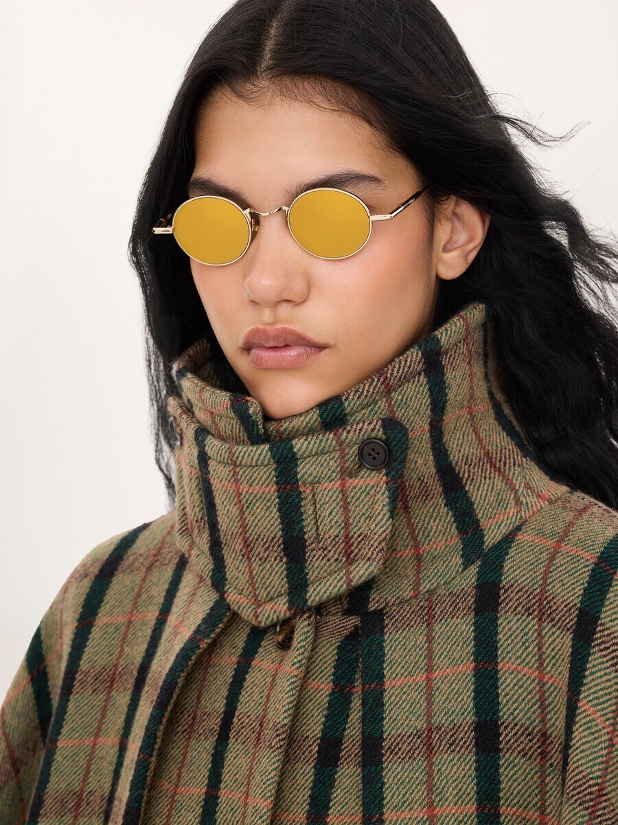Layered long cape coat in brushed check wool - 5