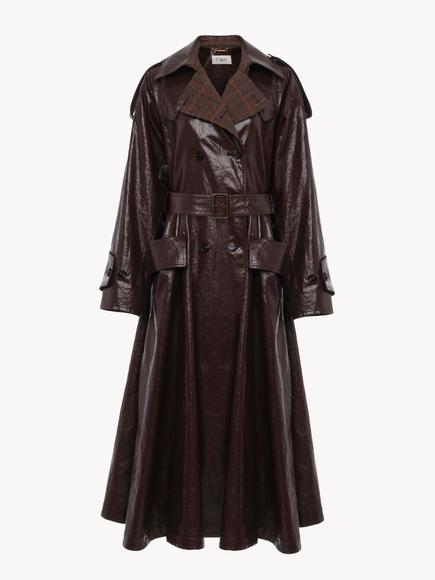 Manteau cavalier long crois&eacute; en lin enduit - 2