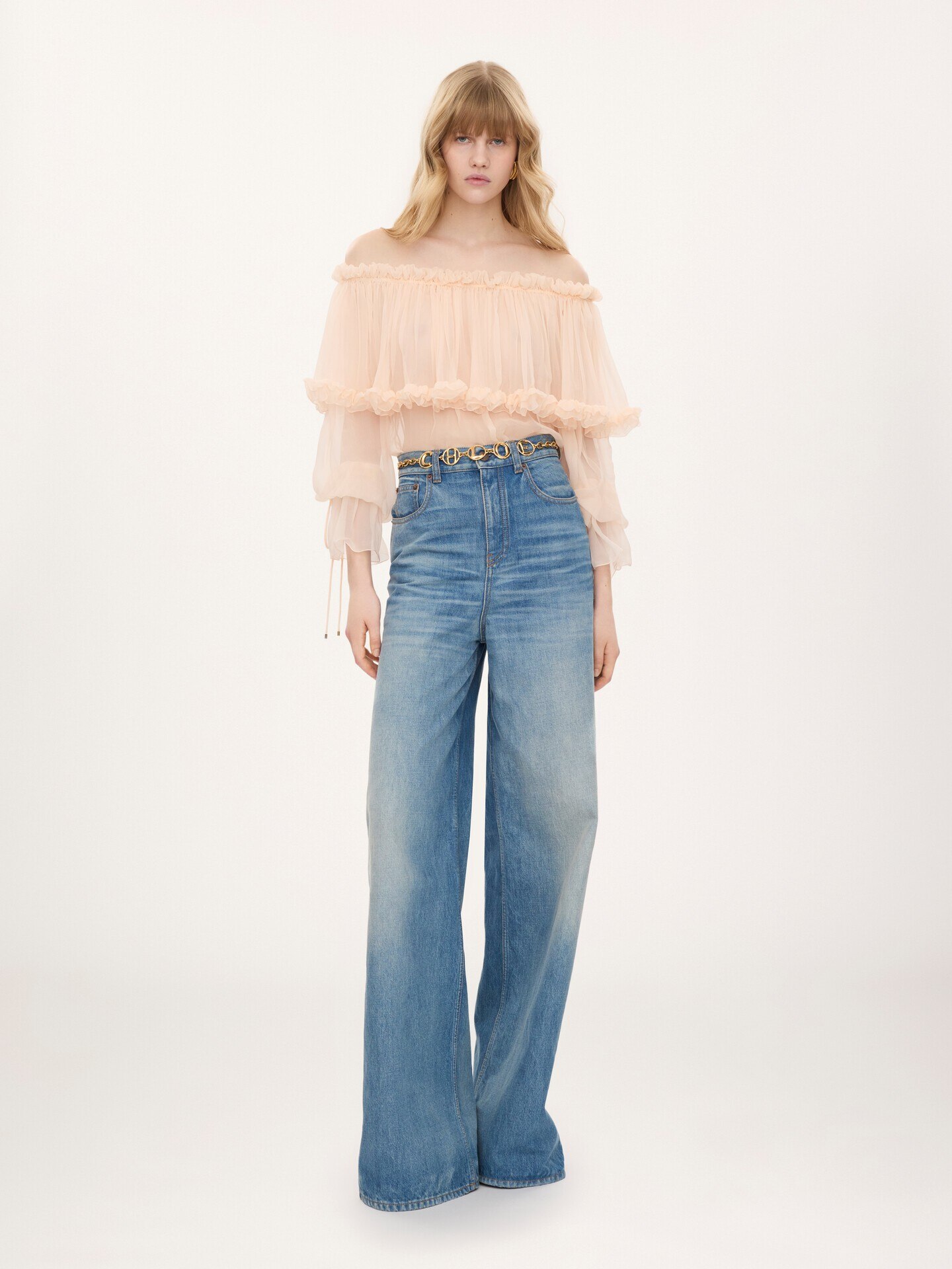 Off-the-shoulder puff-sleeve top in silk mousseline - 3