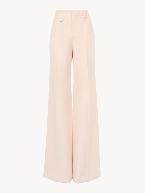 Pantalon taille haute &eacute;vas&eacute; en gabardine de laine