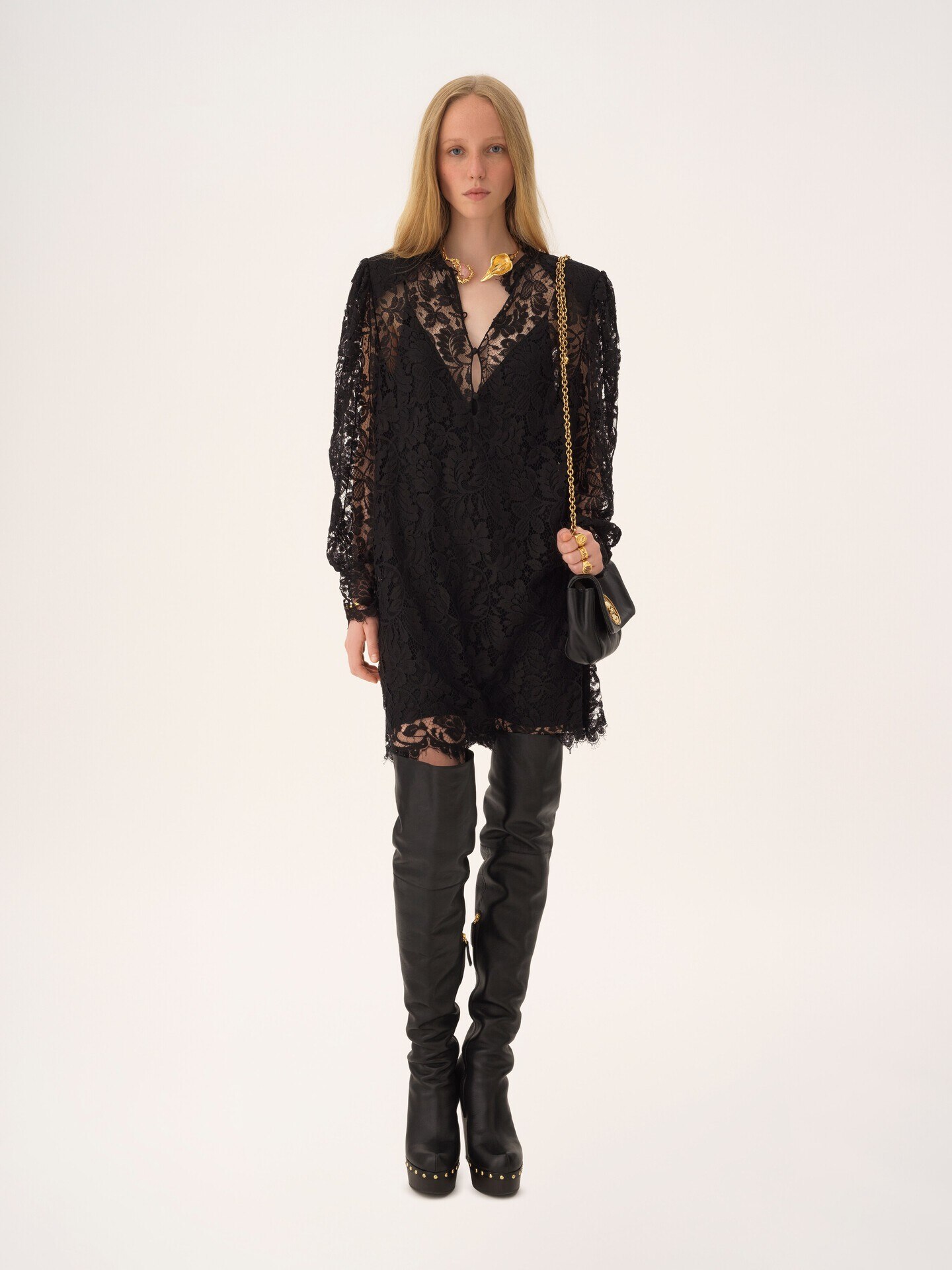 Long-sleeve mini dress in lace - 3