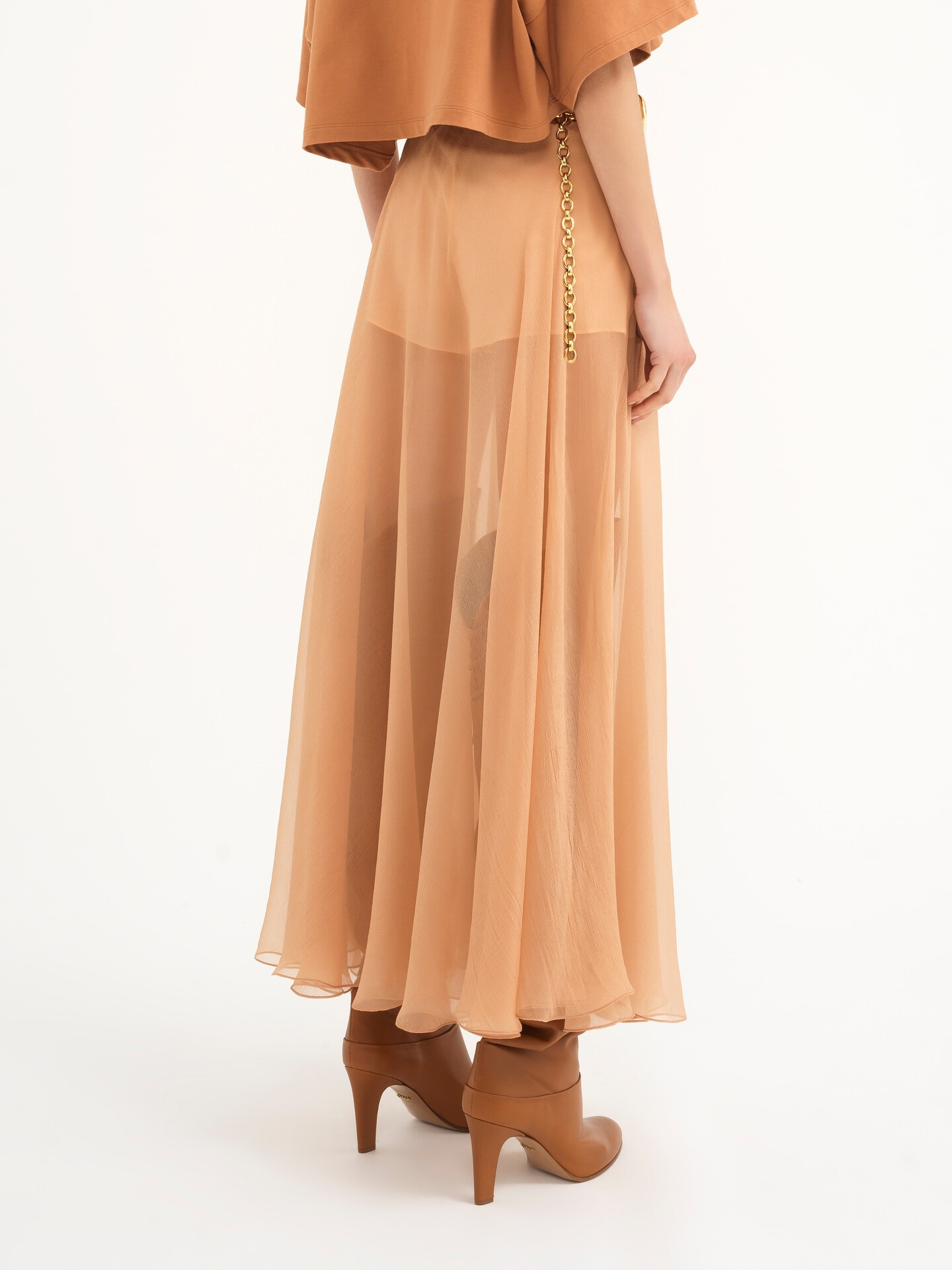 Fluid long skirt in silk mousseline - 5