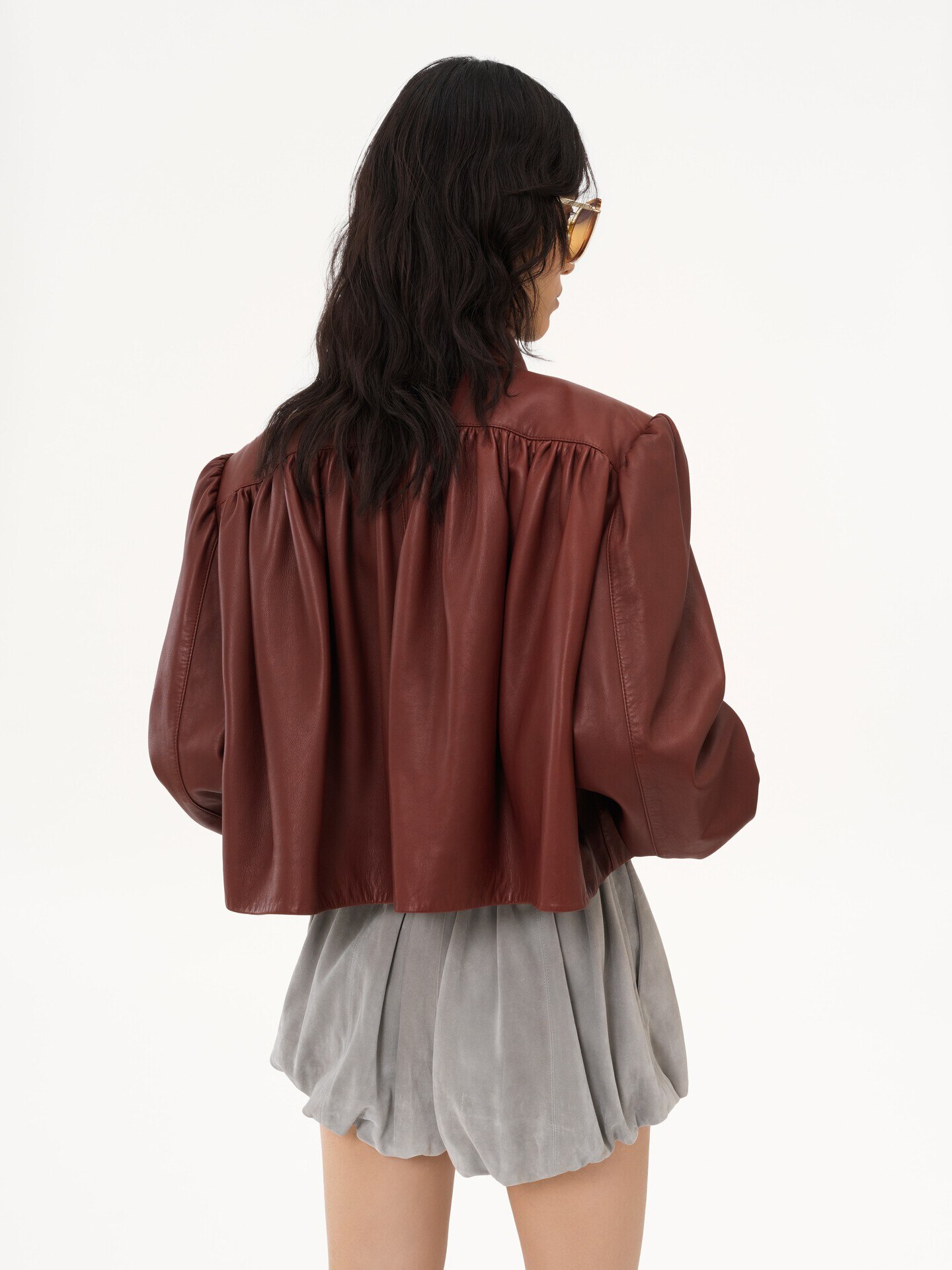 Gathered boule jacket in leather - 4.0