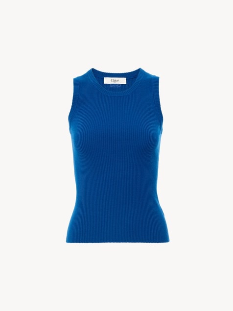 Top col rond sans manches en maille de laine