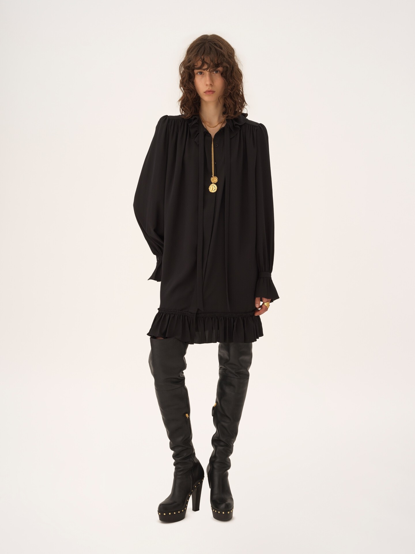 Mini robe manches longues en cr&ecirc;pe de chine - 3