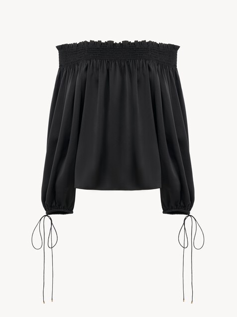 Off-the-shoulder top in washed silk satin