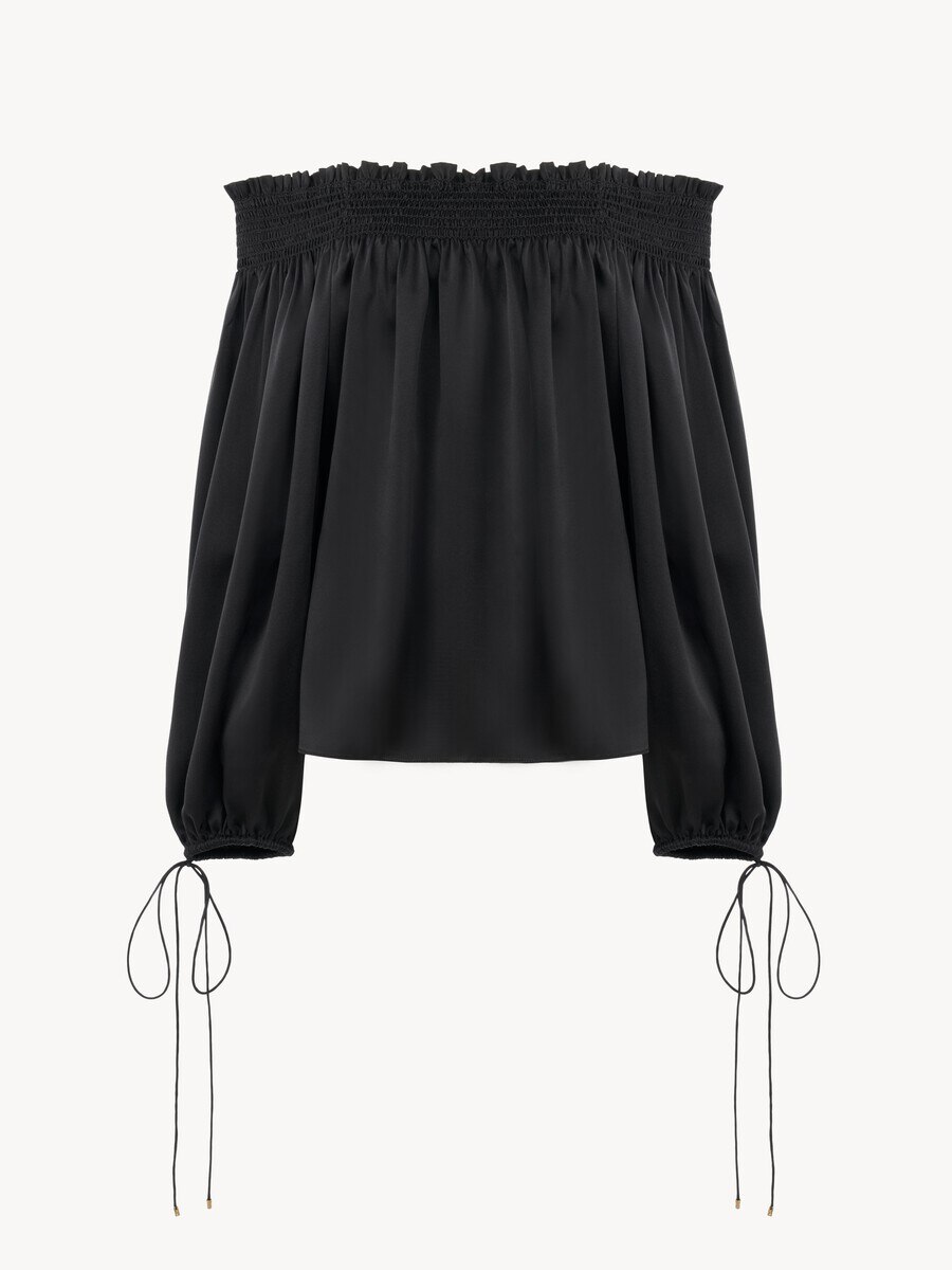 Off-the-shoulder top in washed silk satin - 2