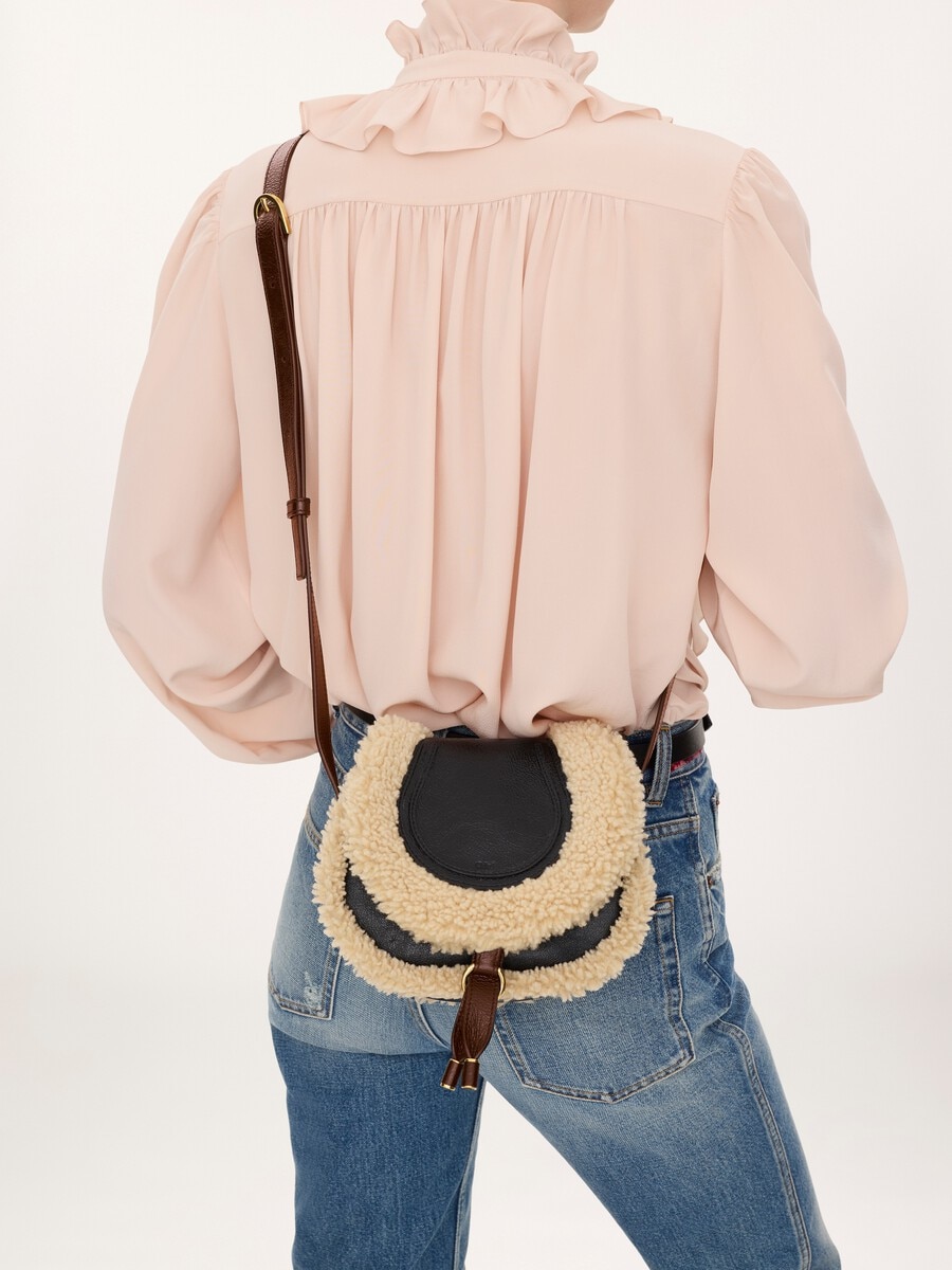 Small Marcie saddle bag in shearling & grained leather - 8
