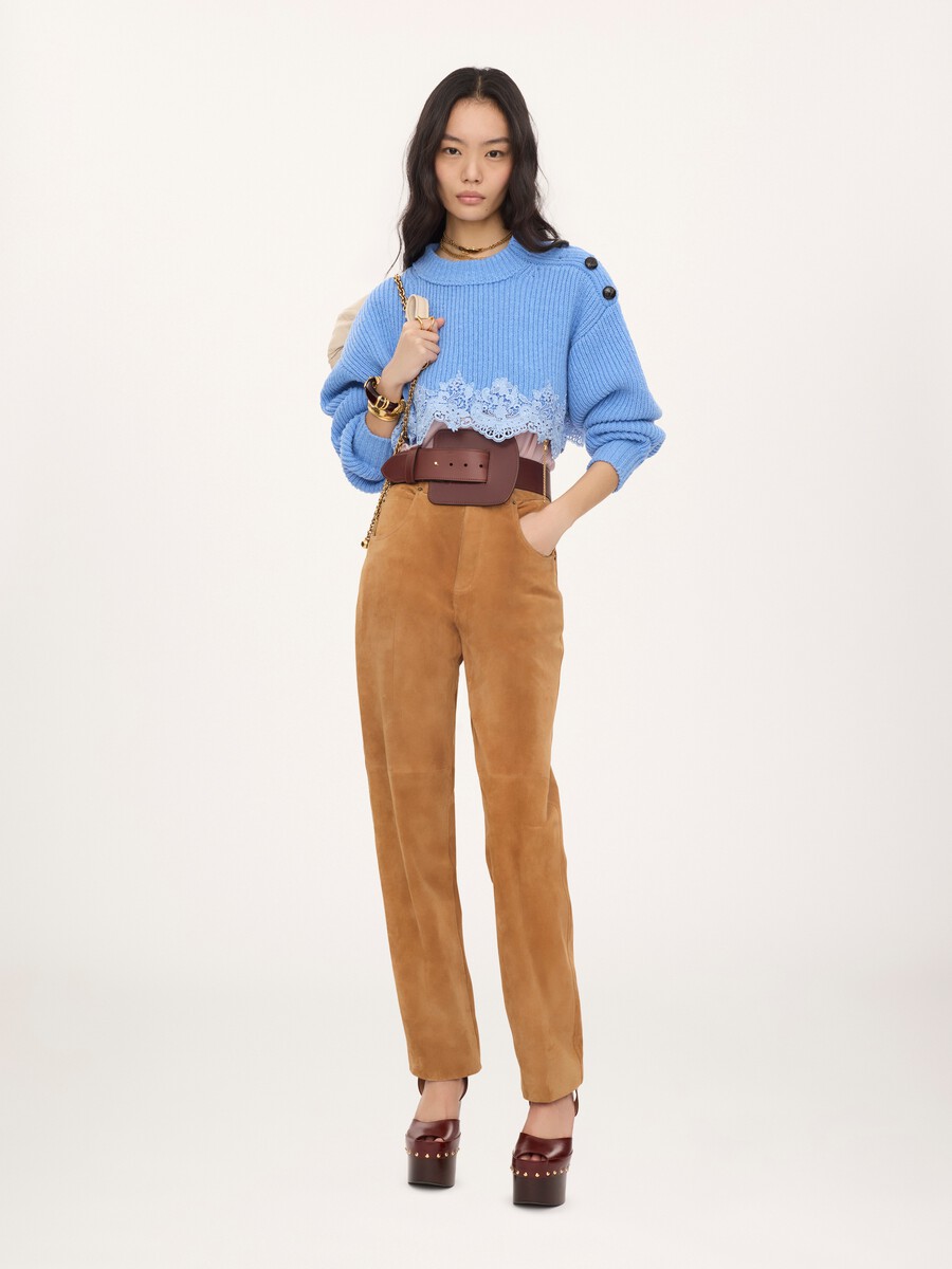 Straight pants in suede leather - 3