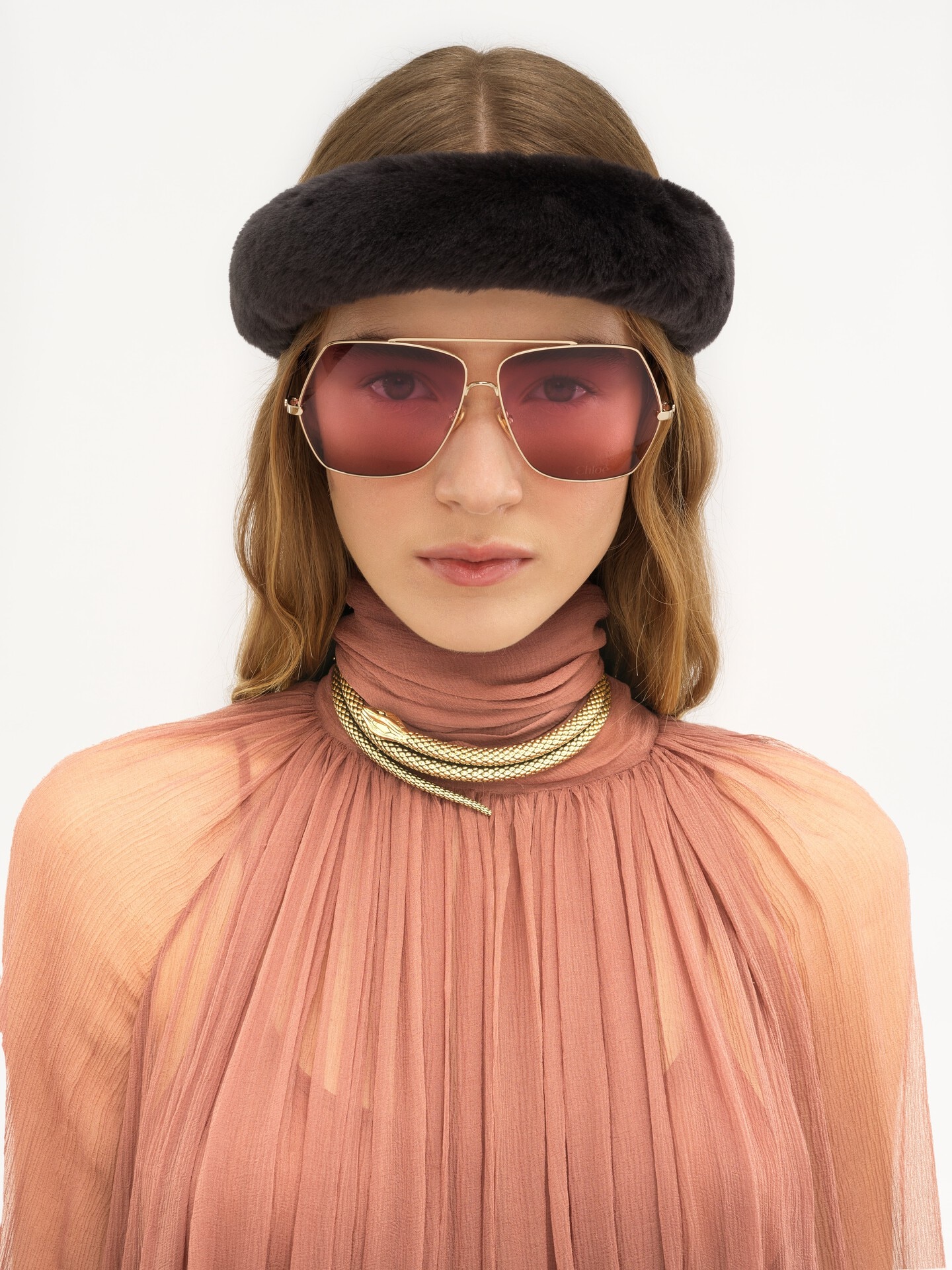 Robe oversize &agrave; volants en mousseline de soie - 6