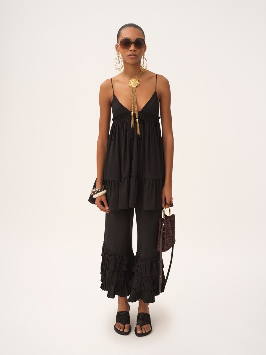 Fluid wide-leg pants in cr&ecirc;pe de chine - 3
