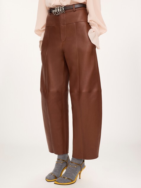 High-rise barrel trousers in leather